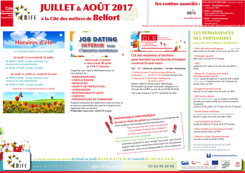Programme mensuel de la Cité des métiers de Belfort